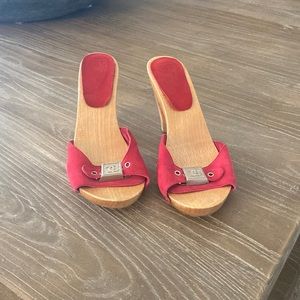 Chanel white and wood heels